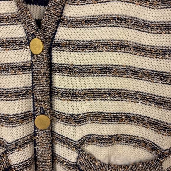 Banana Republic Navy Gold Striped Cardigan Sweater Nautical Preppy - Picture 5 of 9